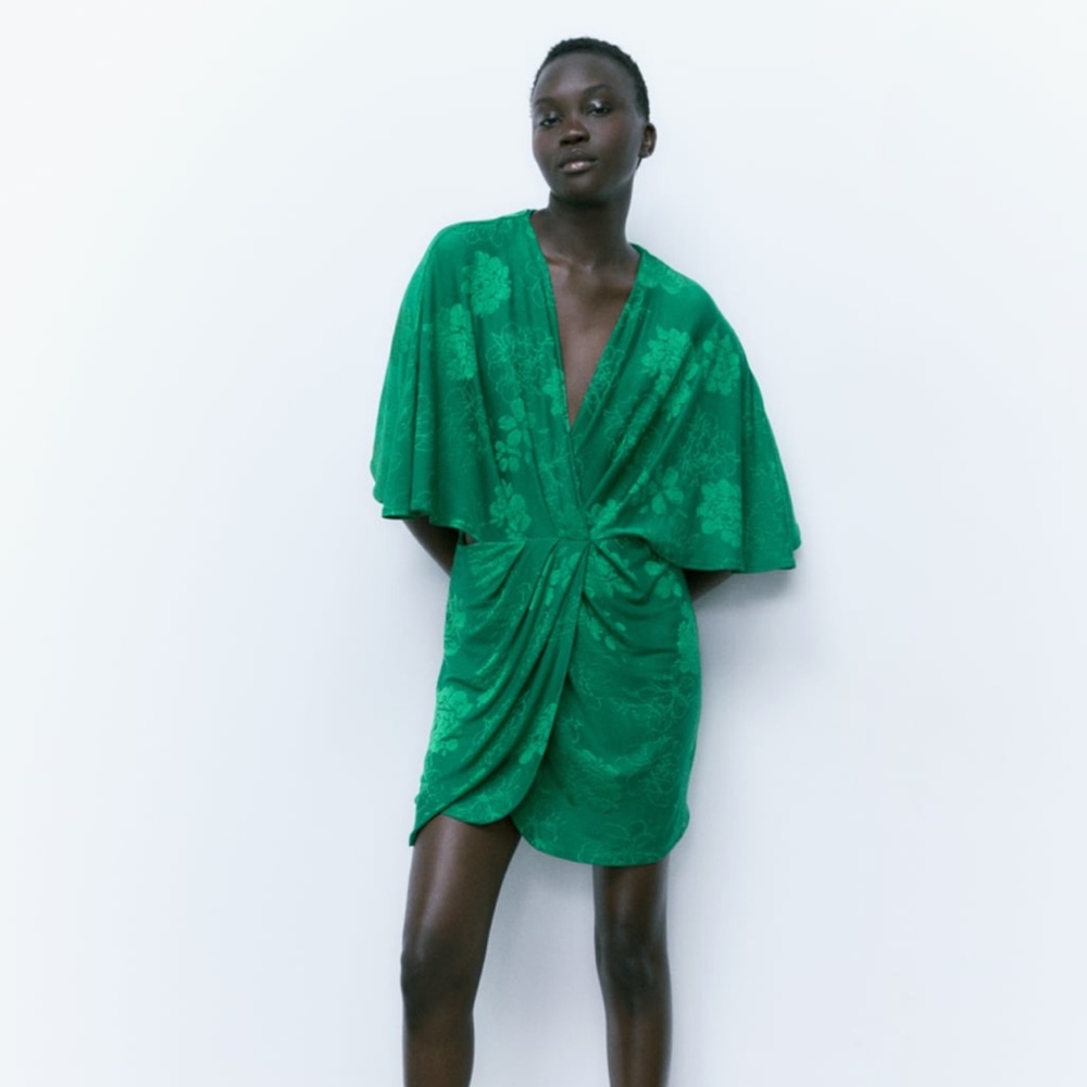 V-NECK DRESS GREEN ZARA